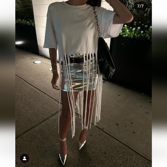 Zara long fringe t-shirt top white size S - Picture 3 of 11